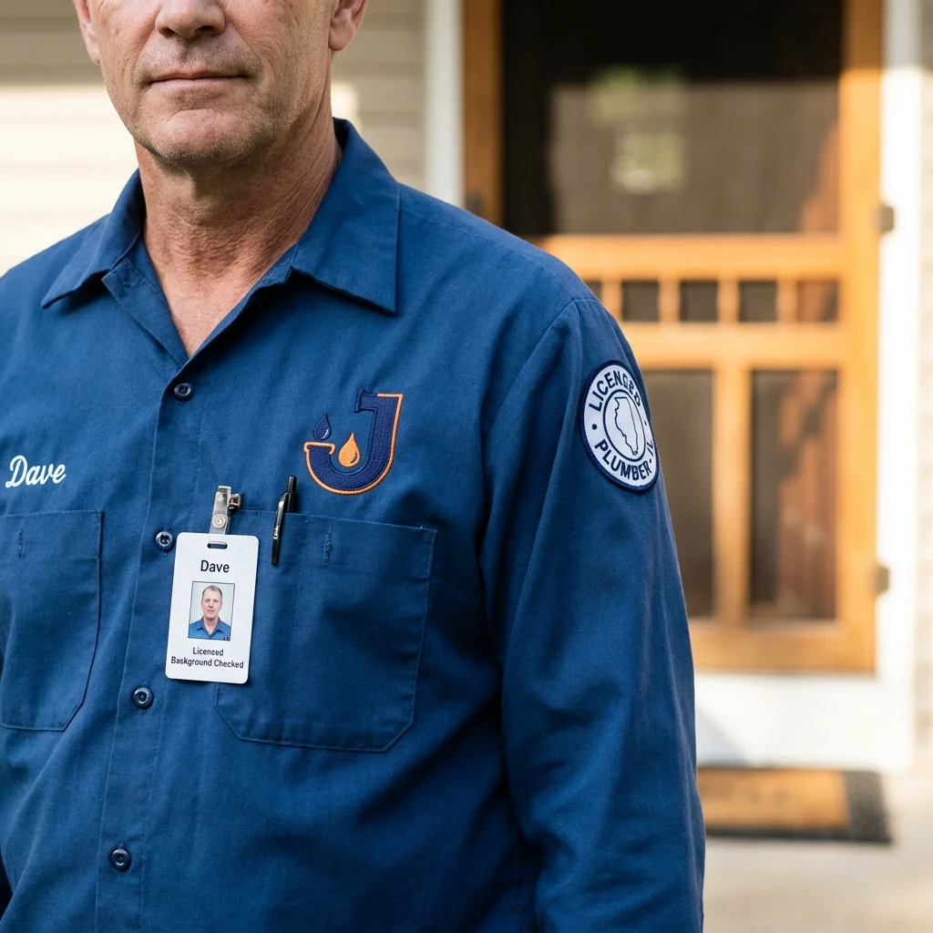 Licensed plumber showing ID badge in Clifton Springs, NY