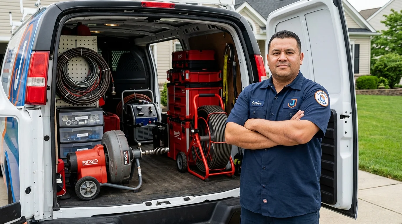 Professional drain cleaning equipment and Johns Plumbing LLC plumber in Clifton Springs