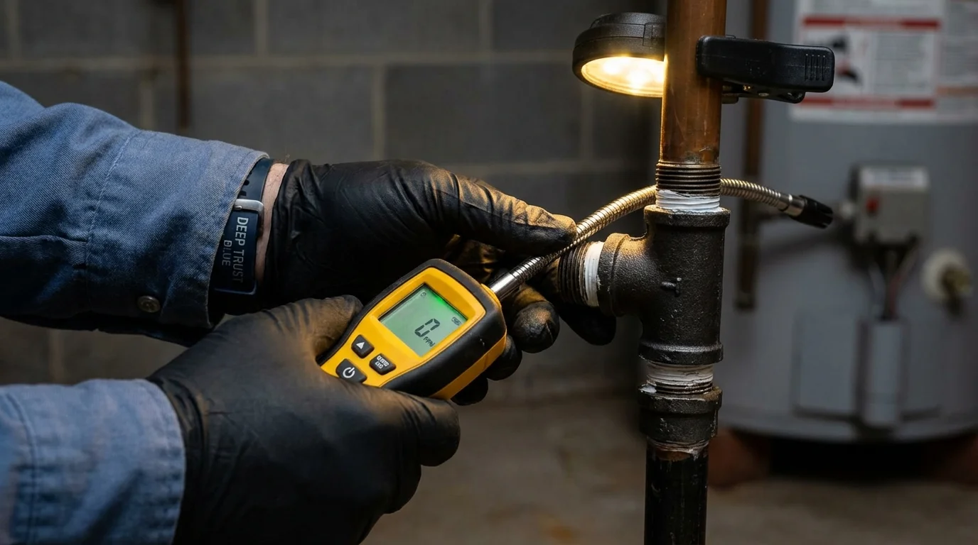 Gas leak detection with electronic sniffer by Johns Plumbing LLC in Clifton Springs