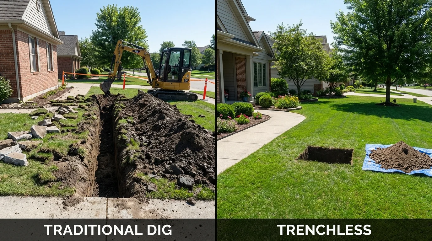 Trenchless sewer repair with minimal yard damage versus traditional excavation in Clifton Springs, NY